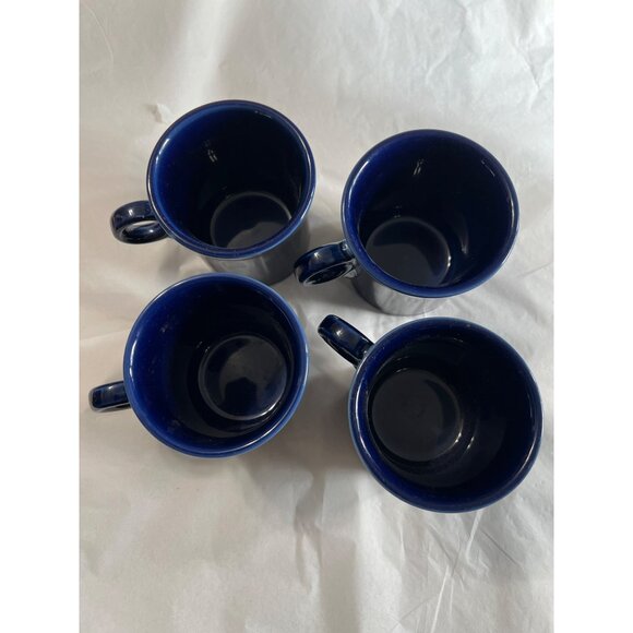 Set Of 4 HLC Fiesta Coffee Cups With Round Handles Cobalt Blue Made In USA - Picture 4 of 5